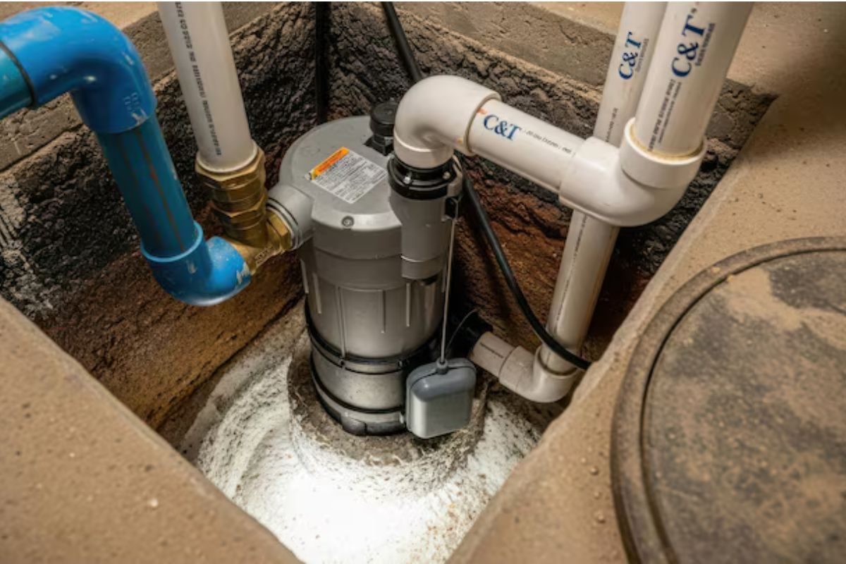 Sump pump installed in a home basement